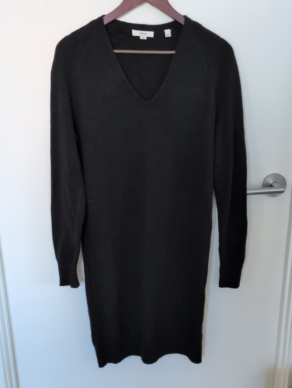 Vince Black Wool Cashmere Sweater Dress Knit V-Neck Pullover